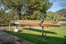 An Ancient Dug Out Canoe Used By The Coeur D'Alene Tribe Of Native Americans On Display In The Old Mission State Park In Cataldo, Idaho, USA.