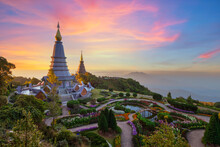 Beautiful View Of Two Pagoda On Mount Inthanon, Inthanon National Park, Chiangmai Province, Thailand