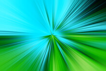 Abstract Surface Of Radial Blur Zoom Green, Blue, Black Tones. Abstract Green, Blue Background With Radial, Diverging, Converging Lines.	
