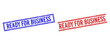 © Tensor Designs - READY FOR BUSINESS stamp imitations with distress style. Vectors designed with double lines, in blue and red variants. Caption placed inside double rectangle frame and parallel lines.