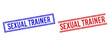 © Tensor Designs - SEXUAL TRAINER rubber imprints with grunge texture. Vectors designed with double lines, in blue and red colors. Caption placed inside double rectangle frame and parallel lines.
