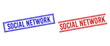 © Tensor Designs - SOCIAL NETWORK stamp seal imitations with grunge effect. Vectors designed with double lines, in blue and red versions. Label placed inside double rectangle frame and parallel lines.