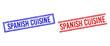 © Tensor Designs - SPANISH CUISINE seal overlays with grunge texture. Vectors designed with double lines, in blue and red colors. Label placed inside double rectangle frame and parallel lines.