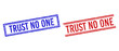 © Tensor Designs - TRUST NO ONE rubber overlays with distress texture. Vectors designed with double lines, in blue and red colors. Word placed inside double rectangle frame and parallel lines.