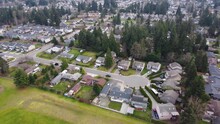 Aerial View Of Rural Neighborhood. Houses Sit On A Quiet Cul De Sac