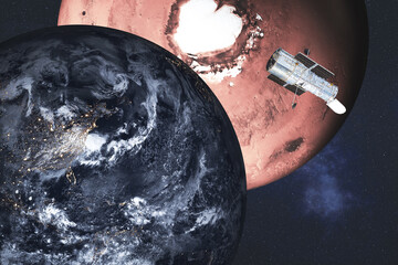 Wall Mural - planet earth and mars in the space. 3d rendered illustration. elements of this image were furnished 