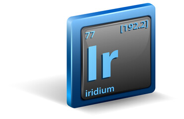Iridium chemical element. Chemical symbol with atomic number and atomic mass.