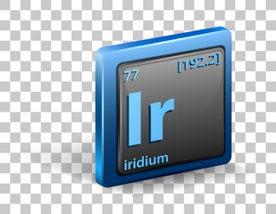 Iridium chemical element. Chemical symbol with atomic number and atomic mass.
