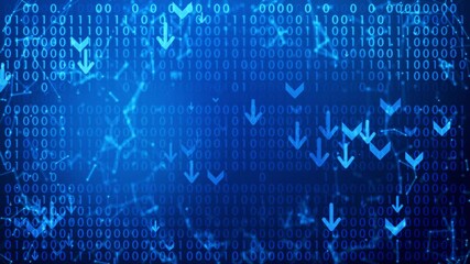 Poster - abstract background with random binary numeric 0 1 and moving arrow for data networking technology c
