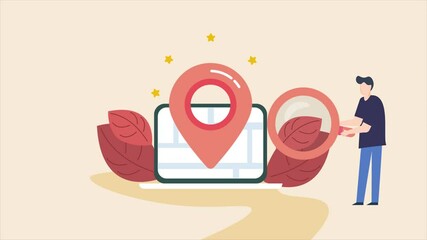 Wall Mural - Local seo marketing strategy, customer searching local store map. Video animation, explainer footage.