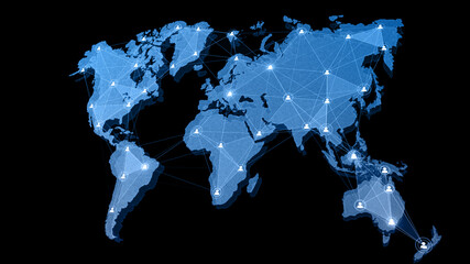 Aufkleber - network connection structure, world map with user icon people, global communication concept, technol