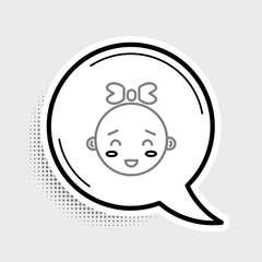 Poster - Line Happy little girl head icon isolated on grey background. Face of baby girl. Colorful outline concept. Vector.