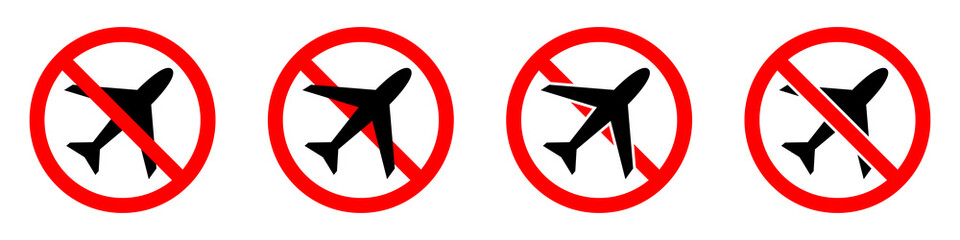 Wall Mural - Stop or ban red round sign with airplane icon. No flights. Flights banned