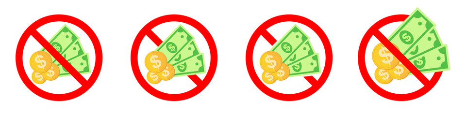 Poster - Cash ban icon. Paper money is prohibited. Stop paper dollar icon.