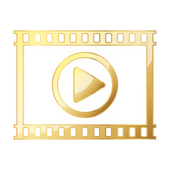 Wall Mural - Gold video play button. Play icon isolated. Vector illustration.