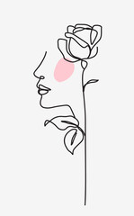 Aufkleber - One line drawing. Abstract beautiful girl with rose. Female beauty minimalist icon. Vector stock illustration	