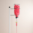 medical dropper with a solution in the form of pink hearts on an isolated background.