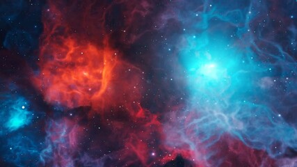 Wall Mural - Space scene. Fly through clear neat blue and red nebula with stars. 3D rendering