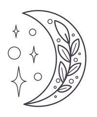 Wall Mural - Crescent moon with stars and glowing line art