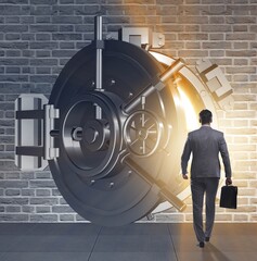 Poster - Businessman in front of banking vault door