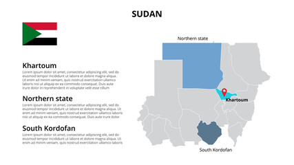  Sudan vector map infographic template divided by states, regions or provinces. Slide presentation