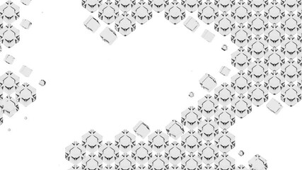Poster - Black and white pattern. Black and white transparent cubes spontaneously line up on a white background. Seamless loop.