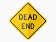 © Nitiwa - isolated dead end  warning sign, symbol on yellow round square on white color background element for road board, label, banner etc. flat paperwork vector design.