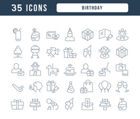 Poster - Set of linear icons of Birthday