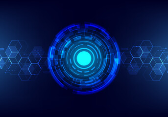 Poster - Abstract technology futuristic transfer digital data network to center concept. Blue circle internet tech background.