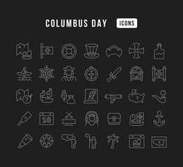 Wall Mural - Set of linear icons of Columbus Day