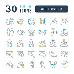 Wall Mural - set of linear icons of world kiss day