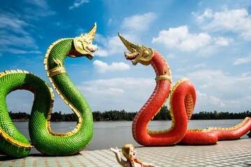 Wall Mural - King of Nagas statue in Temple Thailand.