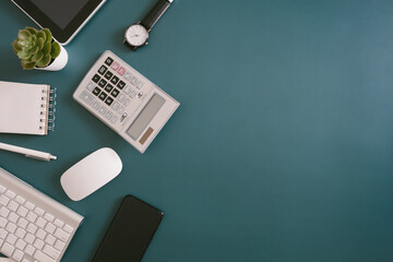 Poster - top view of office desk table with tablet and smartphone on background, graphic designer, Creative Designer concept.