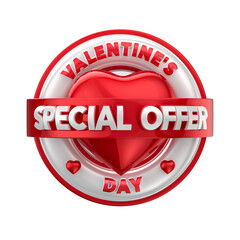 Wall Mural - Logo Special offer, Valentine's Day with background of circles and hearts. 3D Illustration.