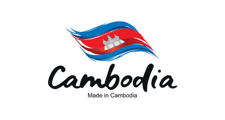 Made in Cambodia handwritten flag ribbon typography lettering logo label banner