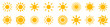 Set sun icons sign, solar isolated icon, sunshine, sunset collection, summer, sunlight – stock vector