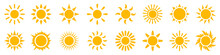 Set Sun Icons Sign, Solar Isolated Icon, Sunshine, Sunset Collection, Summer, Sunlight – Stock Vector