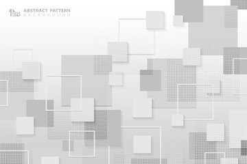 Wall Mural - abstract white and gray square tech pattern design of technology with halftone template. pattern des