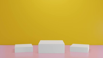 Wall Mural - cubic mock up podium for product presentation. 3d rendering motion animation loop of pastel color ge