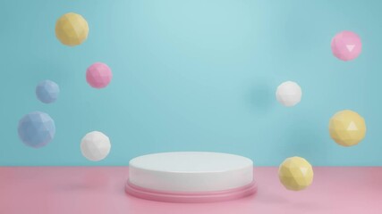 Wall Mural - mock up podium for product presentation. 3d rendering motion animation loop of pastel color geometri