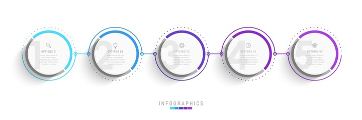 Wall Mural - Vector Infographic label design template with icons and 5 options or steps. Can be used for process diagram, presentations, workflow layout, banner, flow chart, info graph.