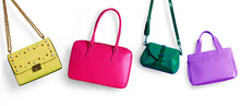 Fashion Handbags Isolated On White. Many Handbags. Shopping Image 