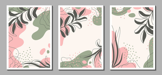 Wall Mural - botanical wall art. abstract organic vector shapes, leaves, plants. set of natural template, cover, 