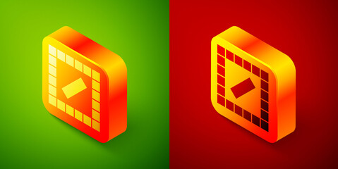 Poster - Isometric Board game icon isolated on green and red background. Square button. Vector.