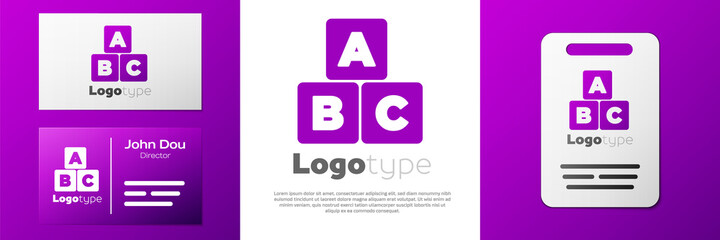 Logotype ABC blocks icon isolated on white background. Alphabet cubes with letters A,B,C. Logo design template element. Vector.