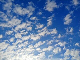 White clouds against the blue sky. Bright sky.