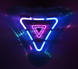 Poster - futuristic tech and glowing neon triangle background. bright colorful abstract tech graphic. 3d rend