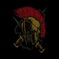 Skull warrior spartan graphic illustration vector art t-shirt design