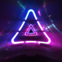 Poster - bright colorful abstract tech graphic. futuristic tech tunnel and glowing neon triangle background. 