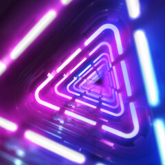Poster - abstract background with glowing lines. futuristic glowing neon triangle tunnel background. bright c